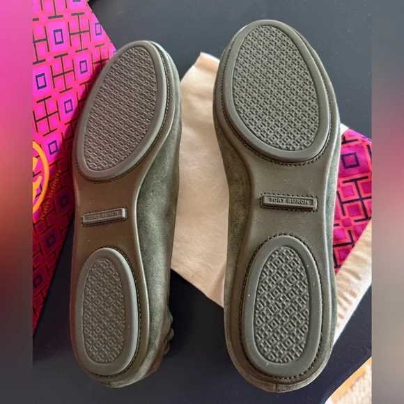 Tory Burch Minnie Travel Suede Green Flats - Picture 7 of 8